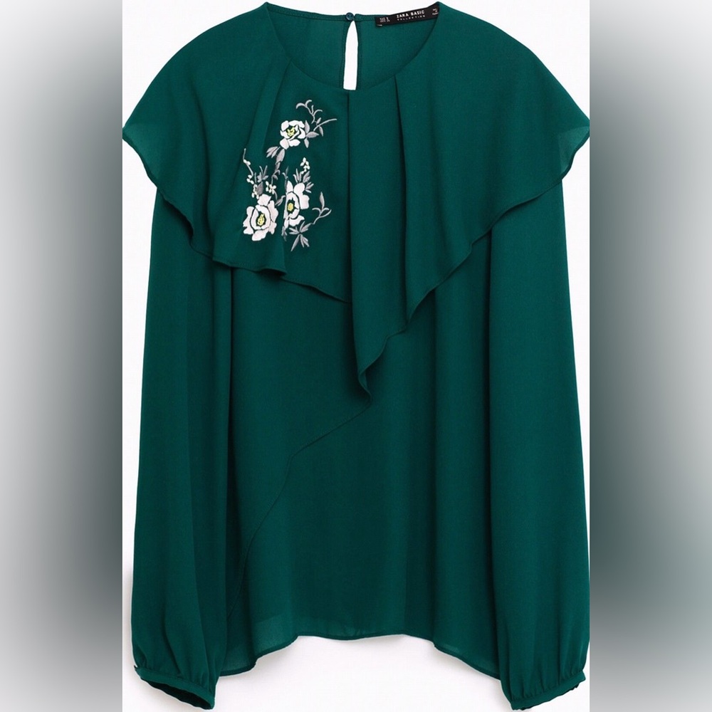 NEW ZARA DOUBLE FRILL EMBROIDERED TOP XS